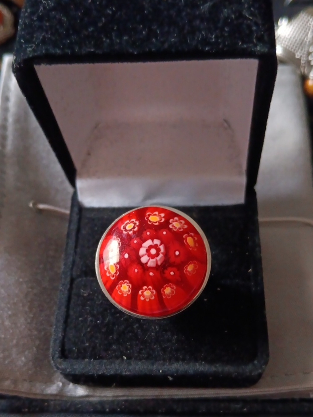 Red Color Murano Style Ring in Stainless Steel